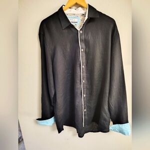 Envy Black Men's Linen Shirt with Blue Accents Size XL